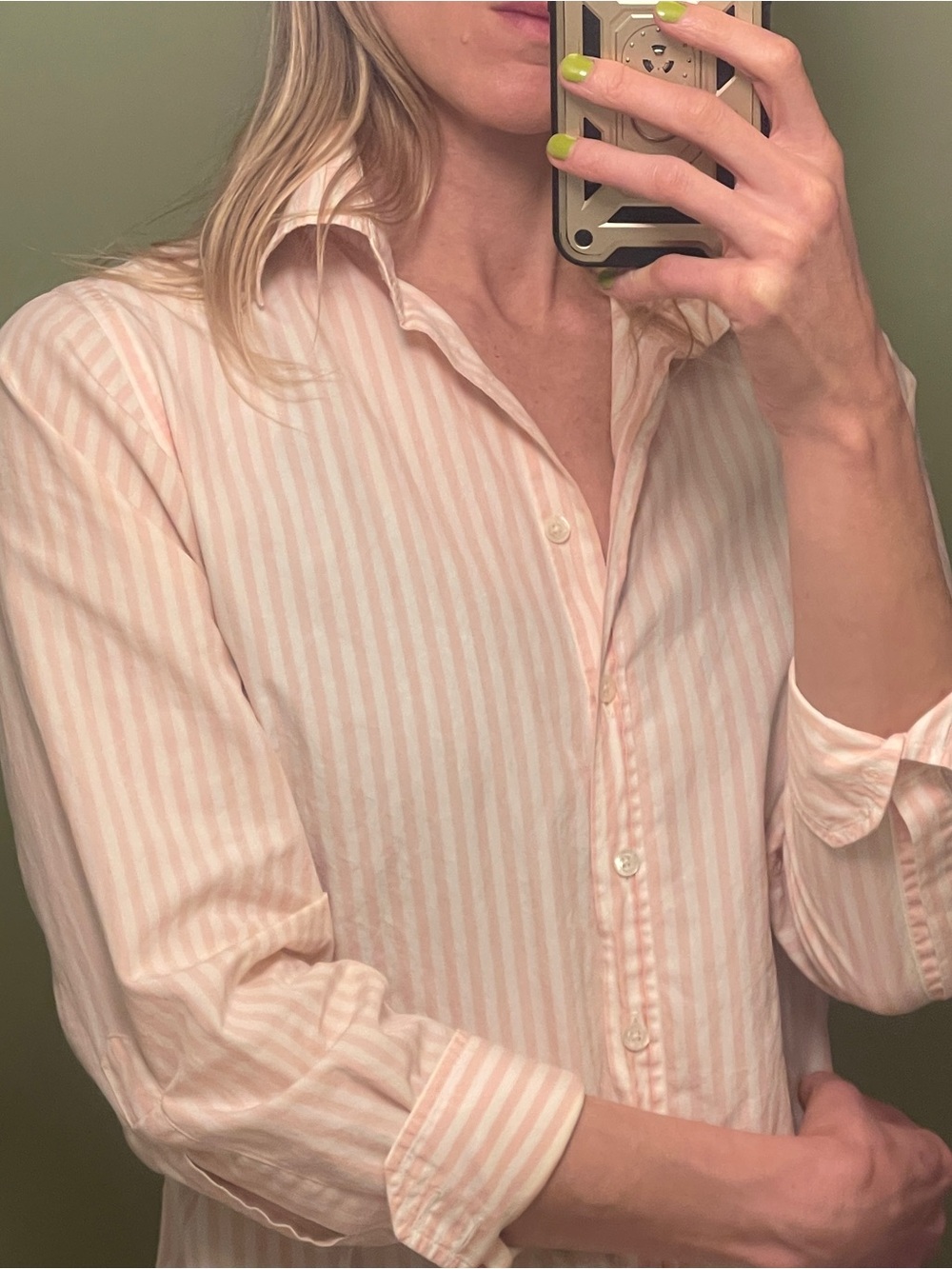 Pink Tartan Light Pink and White Striped Button-Down Shirt